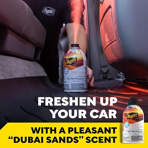 Meguiar's, Car Air Refresher Odor Fighting Mist, Dubai Sands, G262402, 57g | Ambientador de automóvil de larga duración, combate olores fuertes y no deseados, renovando interiores con un aroma lujoso y