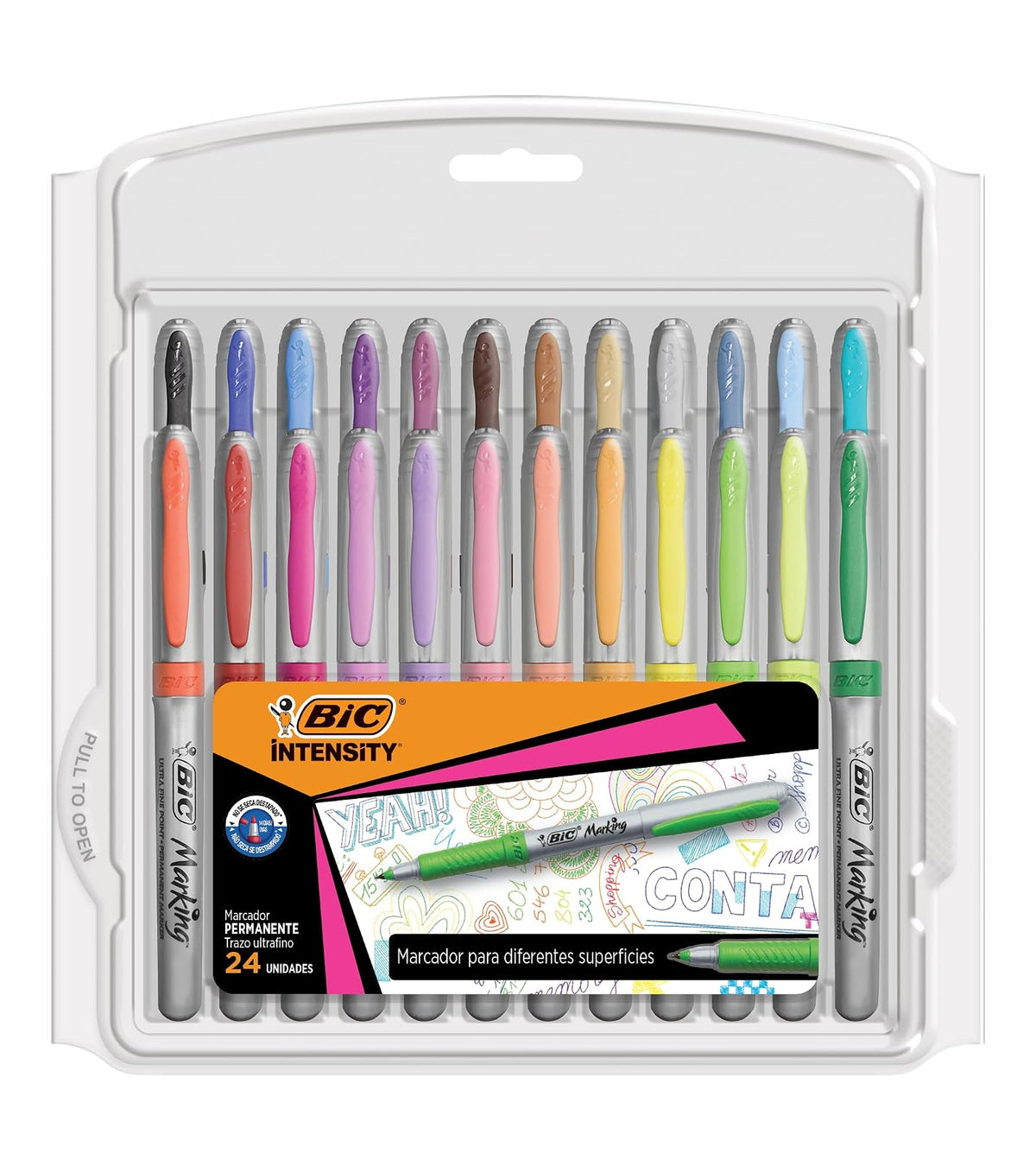 BIC Marcador Permanente Punto Ultra Fino Marca Diferentes Superficies Marking Surtido de Colores 24 Piezas