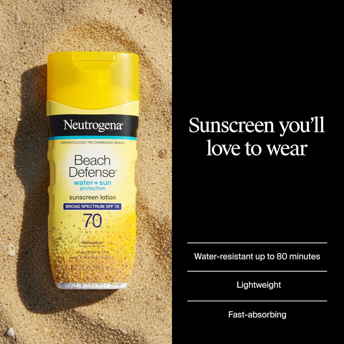 NEUTRÓGENA | Protector Solar 70 SPF Solar Beach Defense | Resistente al Agua | Loción Ligera |Apto Pieles Grasas y Mixtas | No es oleoso | 198ml