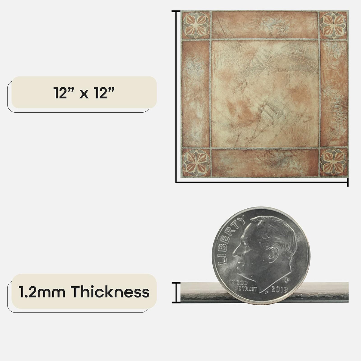 Nexus - Azulejos autoadhesivos de vinilo de 12 pulgadas, 20 azulejos, 12 x 12 pulgadas, patrón de rosas españolas, despegar y pegar, suelos de bricolaje para cocina, comedor, dormitorios y baños por