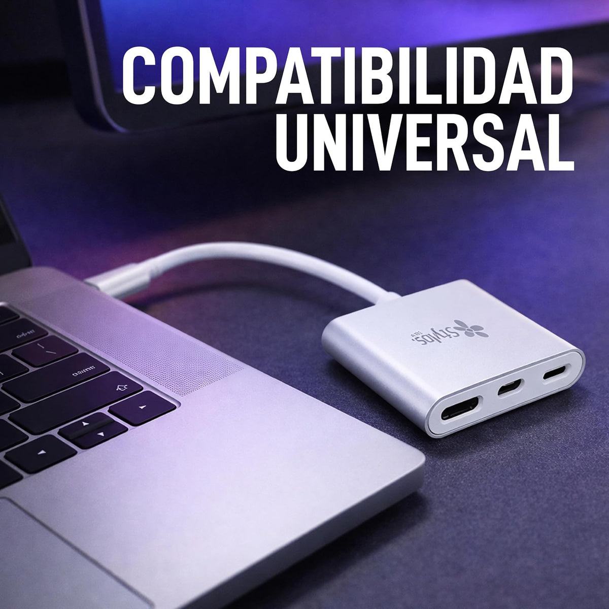 Hub 3 en 1 Adaptador Tipo C a HDMI, USB y Tipo C Stylos Tech