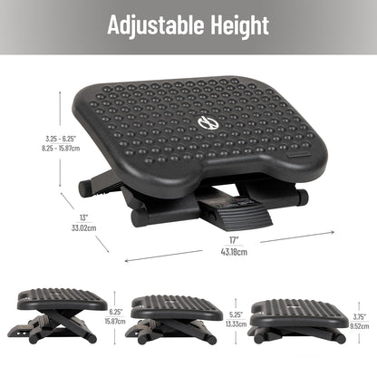 Mind Reader Foot Rest, Under Desk at Work, Ergonomic, Height Adjustable, Office, Plastic, 18"L x 13.5"W x 6.5"H, Black