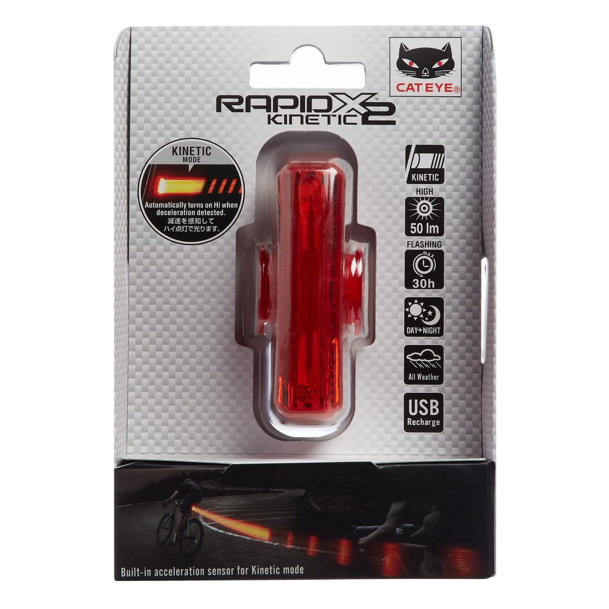 CAT EYE Rapid X2 Kinetic USB Rechargeable Rear LED Bike Safety Brake Light