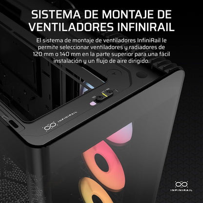 Corsair Frame 4500X RS-R ARGB Caja de PC Semitorre con Cristal Panorámico – Sistema de Montaje de InfiniRail, Capacidad para Dos radiadores de 360 mm, Incluye 3 Ventiladores RS120R – Negro
