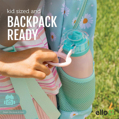 Ello Emma 14oz Vacuum Insulated Stainless Steel Kids Water Bottle with Straw and Built-in Carrying Handle and Leak-Proof Locking Lid for School Backpack, Lunchbox and Outdoor Sports