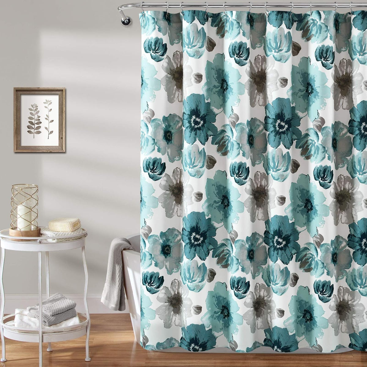Lush Decor Leah - Cortina de Ducha con diseño de Flores Grandes Flores, 183 x 183 cm, Color Amarillo y Gris - Azul