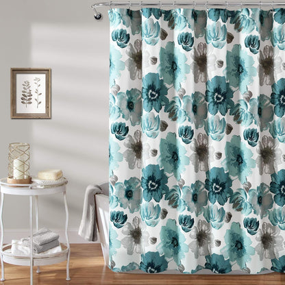 Lush Decor Leah - Cortina de Ducha con diseño de Flores Grandes Flores, 183 x 183 cm, Color Amarillo y Gris - Azul