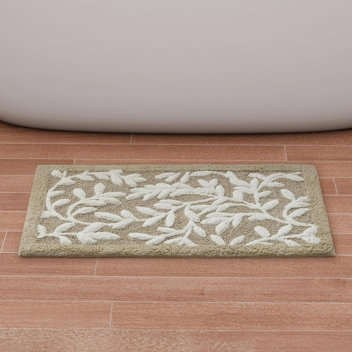 Madison Park Serene - Alfombra de baño 100% algodón, diseño de Hojas Florales de Alta y Baja, Lujosa Alfombra de baño de Pelo Medio, Absorbente, Secado rápido, decoración de Ducha, 21 x 34 Pulgadas,