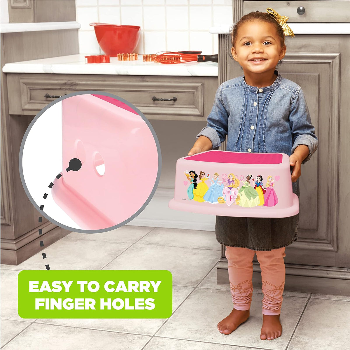 Disney Princess Loving Life - Taburete para niños, Entrenamiento para IR al baño, Antideslizante, baño, Cocina, Ligero