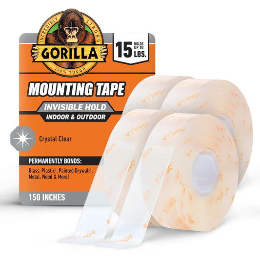 Gorilla Tough & Clear Cinta de montaje de doble cara, cinta transparente, 1 x 150 pulgadas (paquete de 4) – Resistente a la intemperie para interiores o exteriores