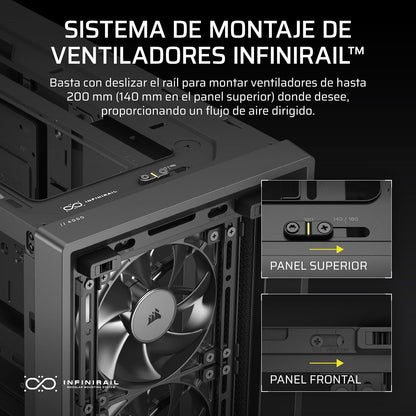 Corsair Frame 4000D RS Caja Modular Mid-Tower de Gran Flujo de Aire para PC – 3X Ventiladores RS – Sistema de Montaje de Ventiladores InfiniRail™ – Se Adapta a Múltiples Radiadores de 360 mm – Negro