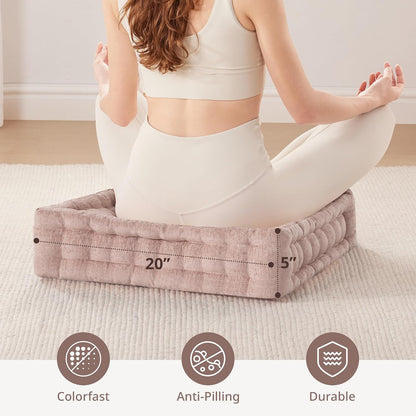 Intelligent Design Azza Poly Chenille Square Floor Pillow Cushion, 20"x20"x5", Blush