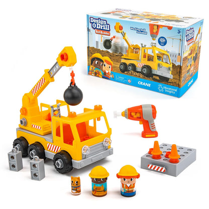 Educational Insights Design & Drill Bolt Buddies Crane Juguete Desarmable con Taladro Eléctrico, Juguete Preescolar Stem, Niños y Niñas Mayores de 3 años