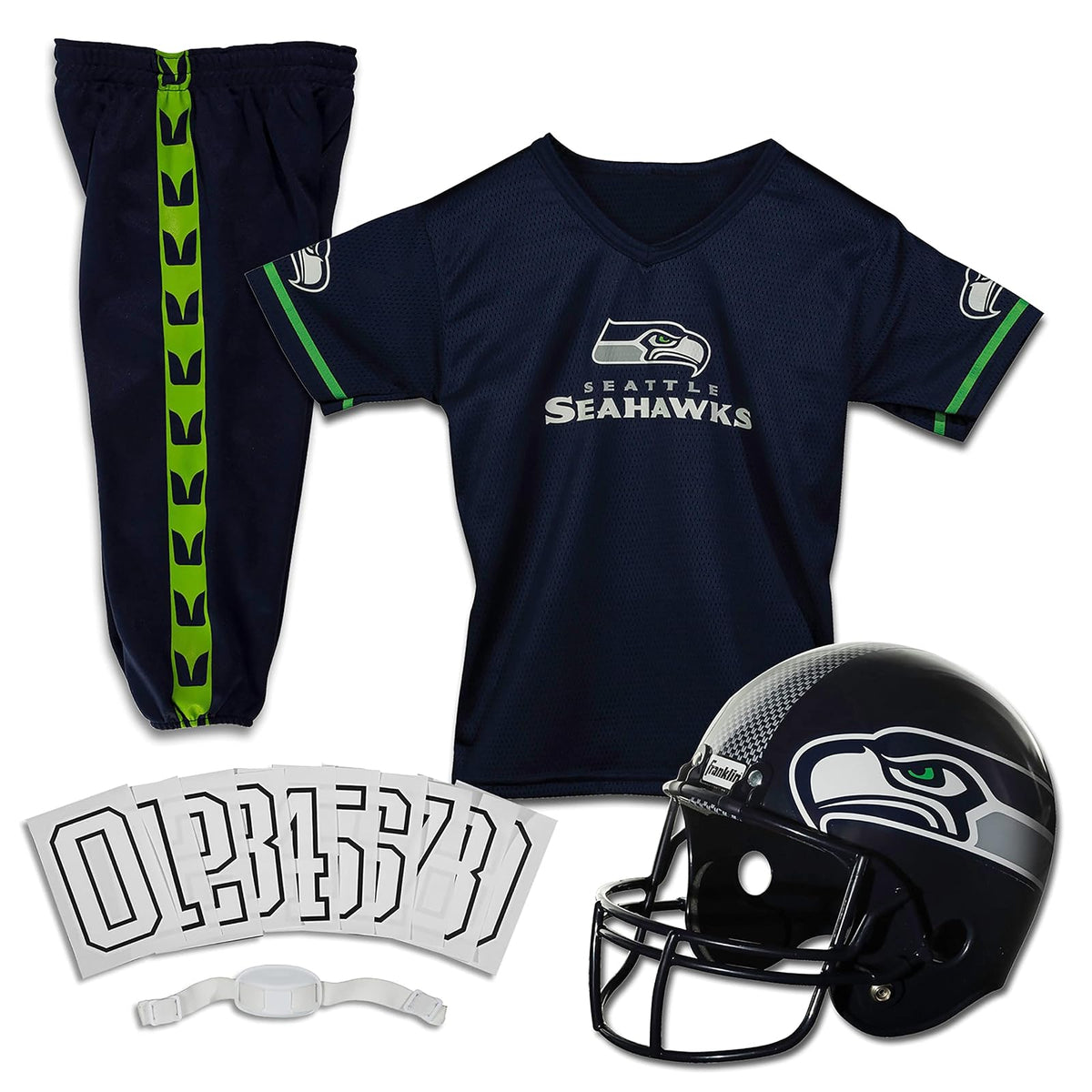 Franklin Sports Set de uniforme juvenil de lujo autorizado por la NFL (Liga Nacional de Fútbol Americana) - Seattle Seahawks - Grande