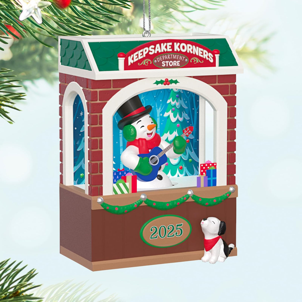 Hallmark - Adorno navideño de Recuerdo 2025, Rockin' Window Shopping 2025 Musical con luz y Movimiento, Regalos de coleccionista de muñeco de Nieve