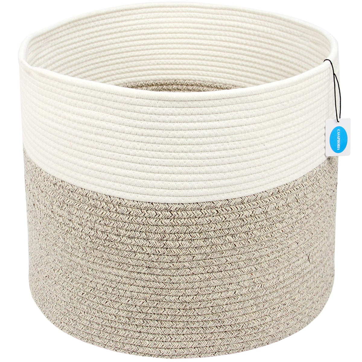 Casaphoria - Canastas grandes de almacenamiento de cuerda de algodón con asas para organizar, cestas redondas tejidas para almohadas, cuerda de algodón tejida alta para lavandería, recámara, baño,