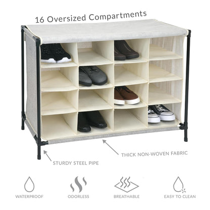 Simplify - 16 pares de zapateros con cubierta, apilable, almacenamiento y organización, clóset, recámara, entrada, color beige