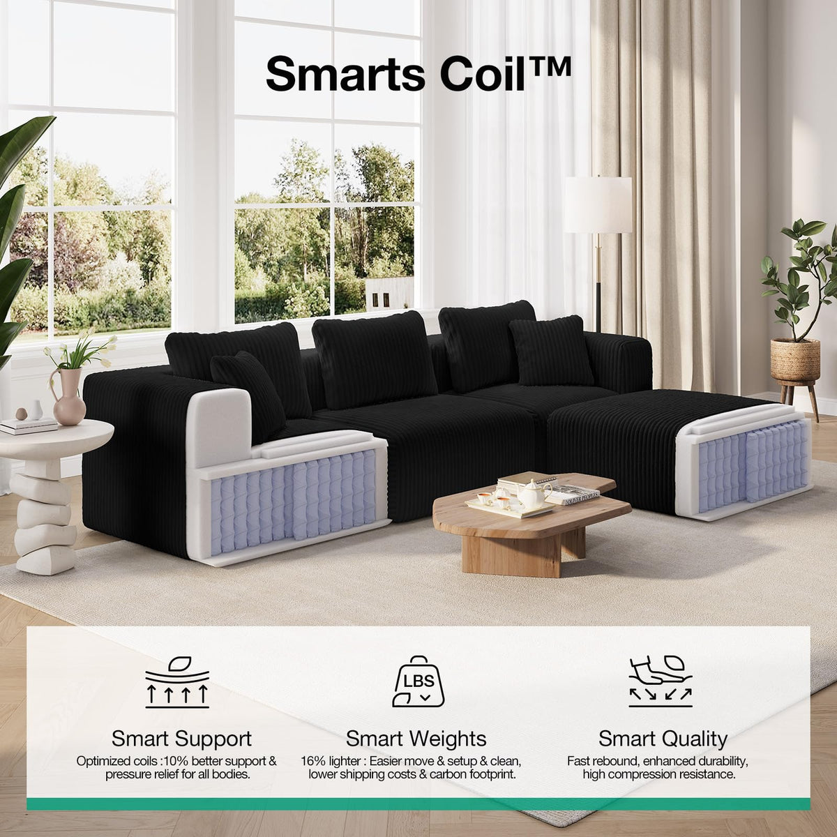 Novilla - Sofá Modular seccional, Moderno sofá seccional de Nube con Soporte Smarts Coil, sofá tapizado sin Huesos para Sala de Estar, Apartamentos, recámara, no Requiere Montaje (Otomana)