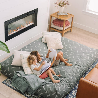 CordaRoy's Chenille Bean Bag Chair, Convertible Chair Folds from Bean Bag to Bed, As Seen on Shark Tank - Moss, Queen Size