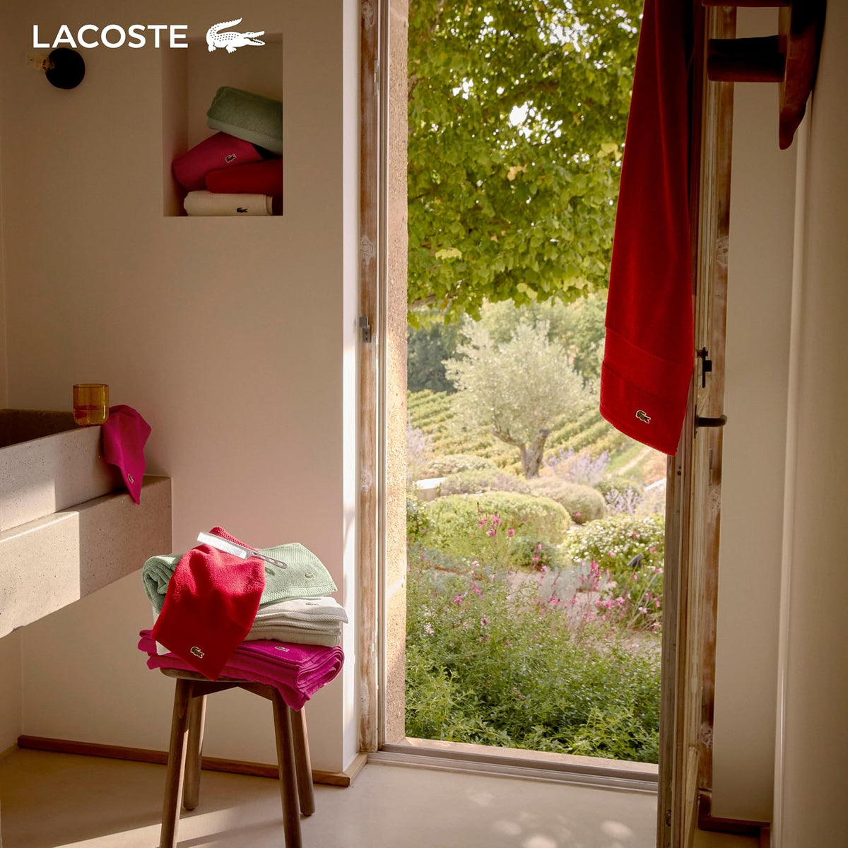 Lacoste Heritage Supima - Paño de Lavado de algodón, Verde cocodrilo, 13 x 13 Pulgadas