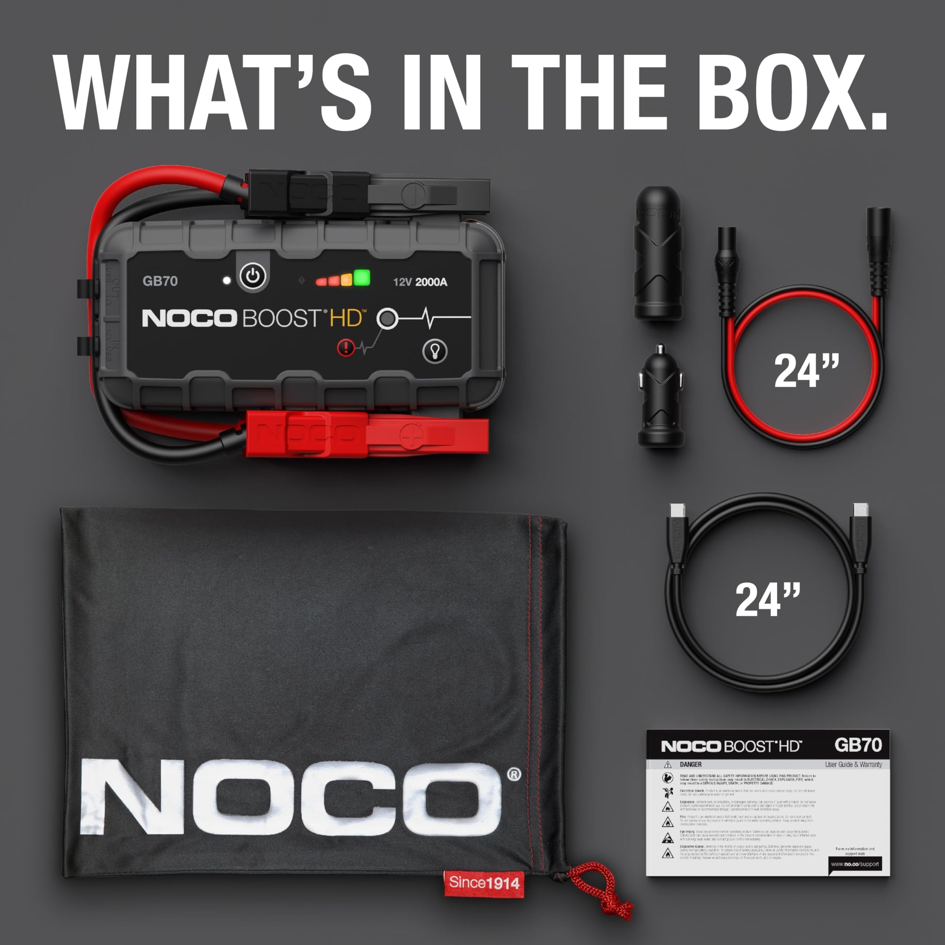 NOCO Boost HD GB70 2000A 12V Arrancador de Batería de Litio UltraSafe, Portátil Arranque de Batería y Cable de Puente para Motores de Gasolina de hasta 8-litros y Motores Diésel de hasta 6-litros