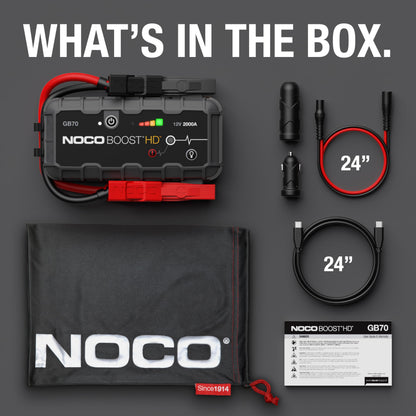 NOCO Boost HD GB70 2000A 12V Arrancador de Batería de Litio UltraSafe, Portátil Arranque de Batería y Cable de Puente para Motores de Gasolina de hasta 8-litros y Motores Diésel de hasta 6-litros