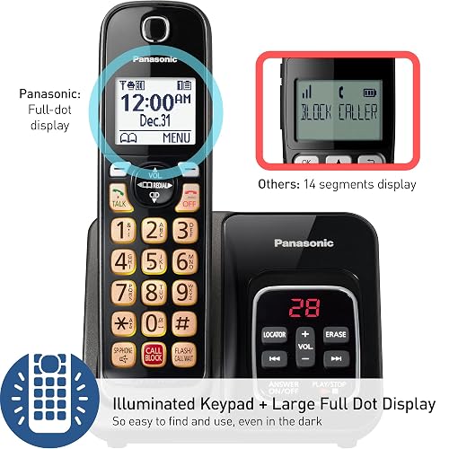 Teléfono inalámbrico Panasonic con contestador automático, Bloqueo de Llamadas avanzado, identificador de Llamadas bilingüe y Pantalla de Alto Contraste fácil de Leer, Sistema Ampliable con 3 auricul