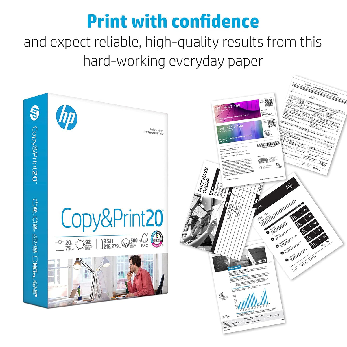 HP Papel para impresora, Carta, Blanco, 2500 sheets