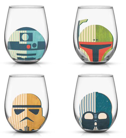 JoyJolt Star Wars™ Helmet Hues - Juego de 4 Vasos de Cristal Sin Tallo de 19oz, Coleccionables y Regalos para Adultos, Vasos de Cocina Temáticos