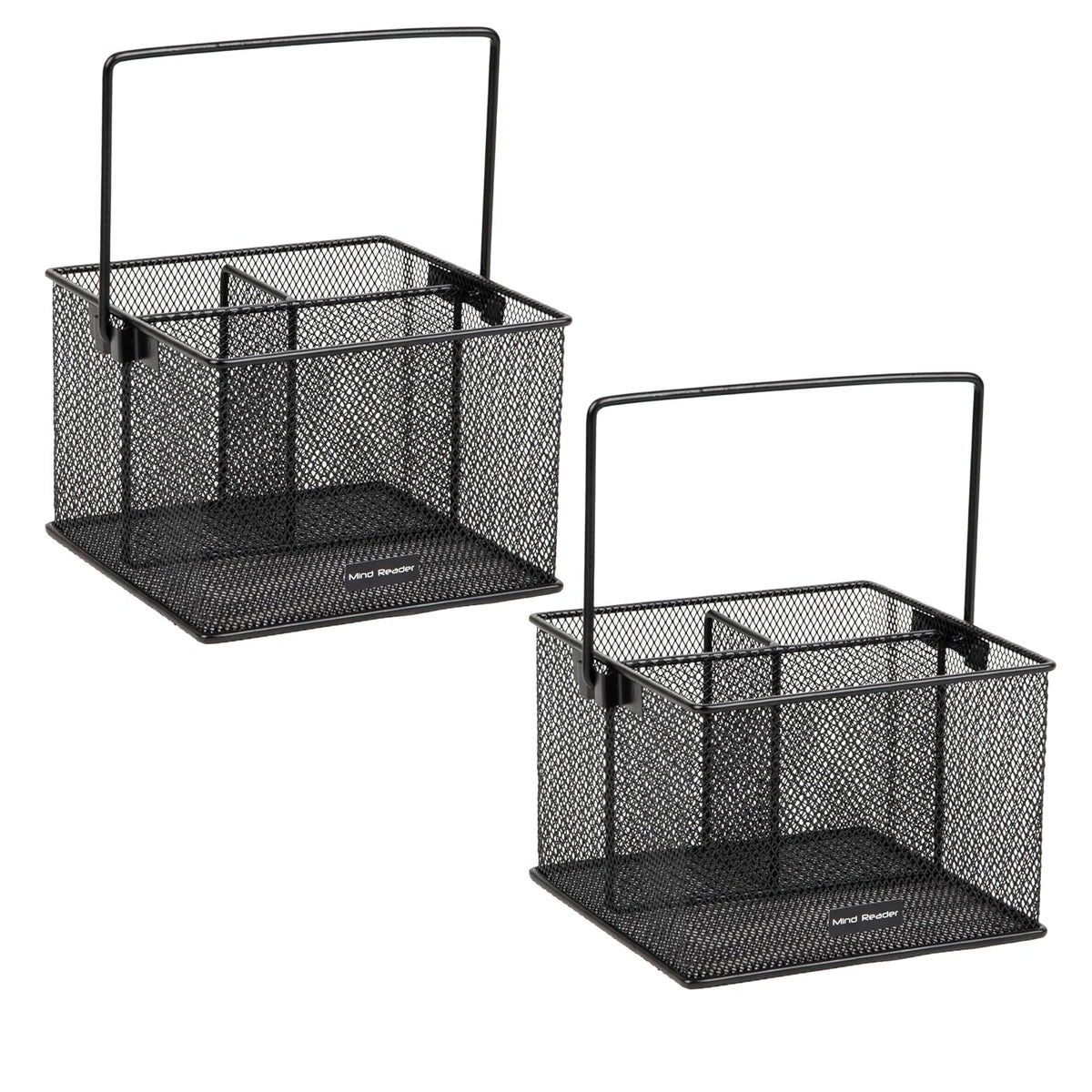 Mind Reader Utensil Holder, Silverware Organizer, Caddy, Kitchen, Metal Mesh, 7"L x 7"W x 5"H, Set of 2, Black