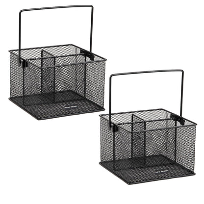 Mind Reader Utensil Holder, Silverware Organizer, Caddy, Kitchen, Metal Mesh, 7"L x 7"W x 5"H, Set of 2, Black