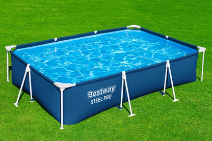 Bestway Alberca Estructural Rectangular de 300 cm x 201 cm x 66 cm con Cubierta, Filtro y Bomba Steel Pro
