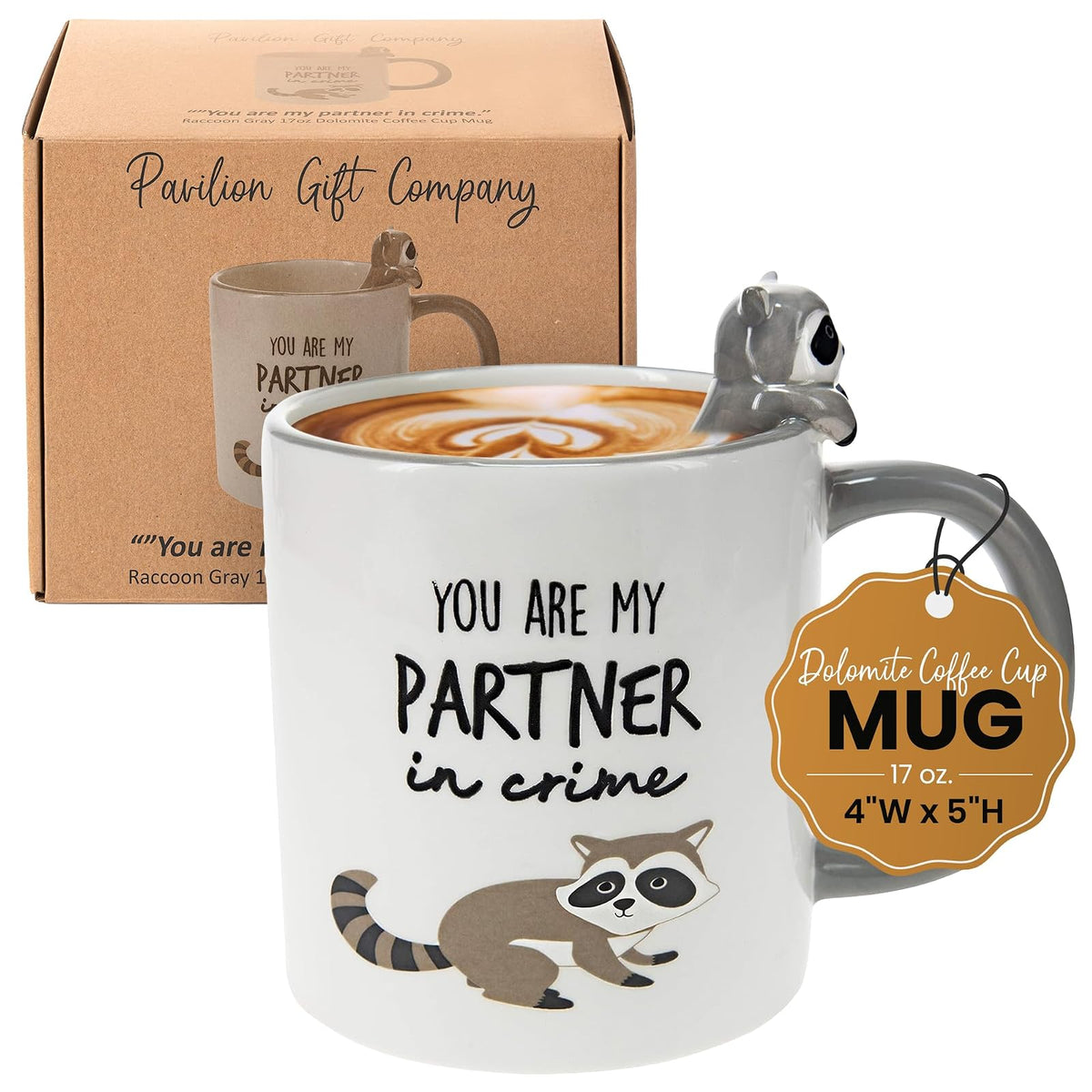 Pavilion Gift Company 45634 You Are My Partner In Crime-Raccoon - Taza de café Dolomite (443 ml), color gris