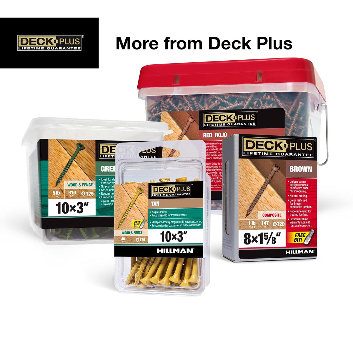 Deck Plus 48413 - Tornillos de madera y valla exteriores con revestimiento de epoxi #8 x 2 Torx/Star incluye rosca gruesa, tornillo de cubierta resistente a la corrosión, color bronceado, caja de 1