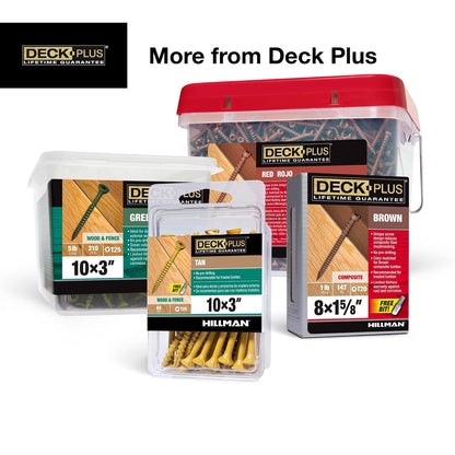 Deck Plus 48413 - Tornillos de madera y valla exteriores con revestimiento de epoxi #8 x 2 Torx/Star incluye rosca gruesa, tornillo de cubierta resistente a la corrosión, color bronceado, caja de 1