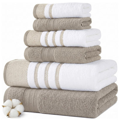 Modern Threads - Juego de 6 Piezas, 2 Toallas de baño, 2 Toallas de Mano, 2 Toallas, Secado rápido, Color Blanco y Contraste, Color café