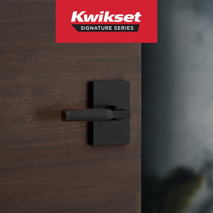 Kwikset Prava - Manija moleteada para puerta de paso interior, palanca para puertas de clóset y pasillo, palanca reversible sin bloqueo, negro mate, con protección Microban