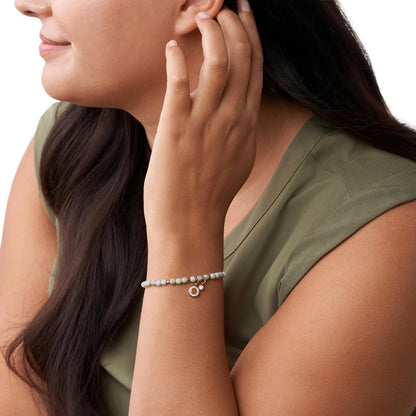 Fossil - Pulsera de acero inoxidable con abalorio para mujer en tono oro rosa