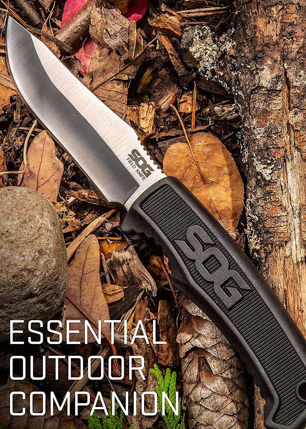 SOG - Cuchillo de supervivencia con vaina, cuchillo de campo de hoja fija, cuchillo táctico de 4 pulgadas y cuchillo de Bushcraft con hoja de cuchillo de caza de espiga completa (FK1001-CP)