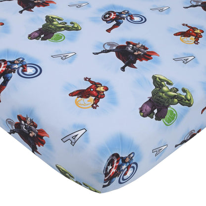 Disney Marvel Avengers Fight The Foes, Juego de Cama, 4 Piezas, Color Azul, Rojo, Verde Hulk, Iron Man, Thor, Capitán América, edredón, sábana Bajera Ajustable, sábana y Funda de Almohada Reversible