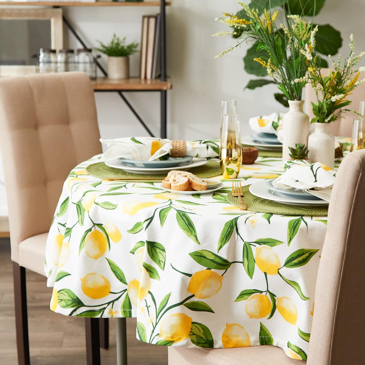 DII Mantel para Cena de Fiesta, Lemon Bliss, Redondo de 177.8 cm, 1, 1