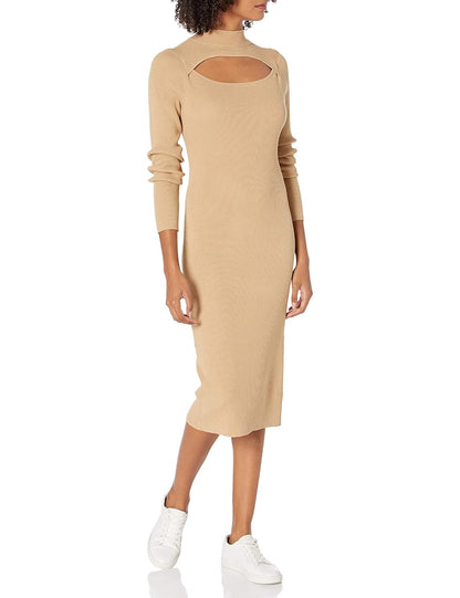 The Drop Chantal Vestido Midi Para Mujer, Entallado y Acanalado Estilo Bodycon con Detalle Recortado