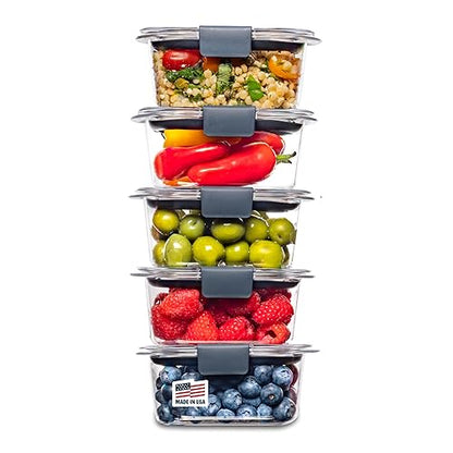 Rubbermaid Recipientes de almacenamiento de alimentos con tapas para almuerzo, preparación de comidas y sobras, aptos para lavaplatos, 1.3 tazas, transparente/gris