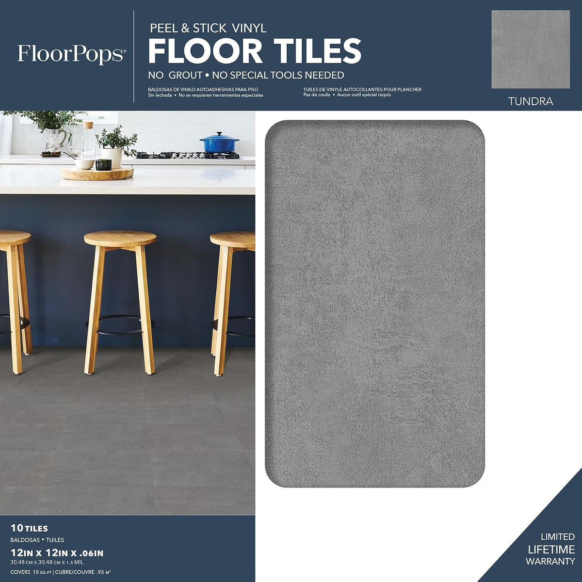 FloorPops - Azulejos de piso de Tundra gris para despegar y pegar, FP3326