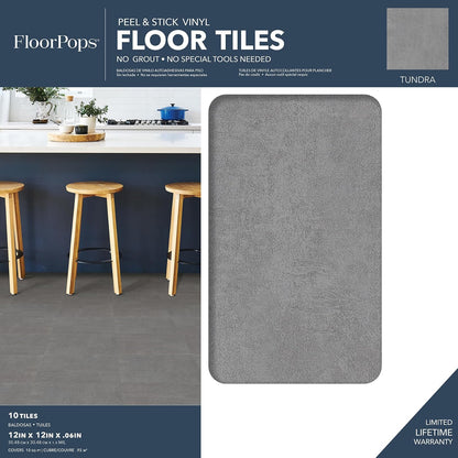 FloorPops - Azulejos de piso de Tundra gris para despegar y pegar, FP3326