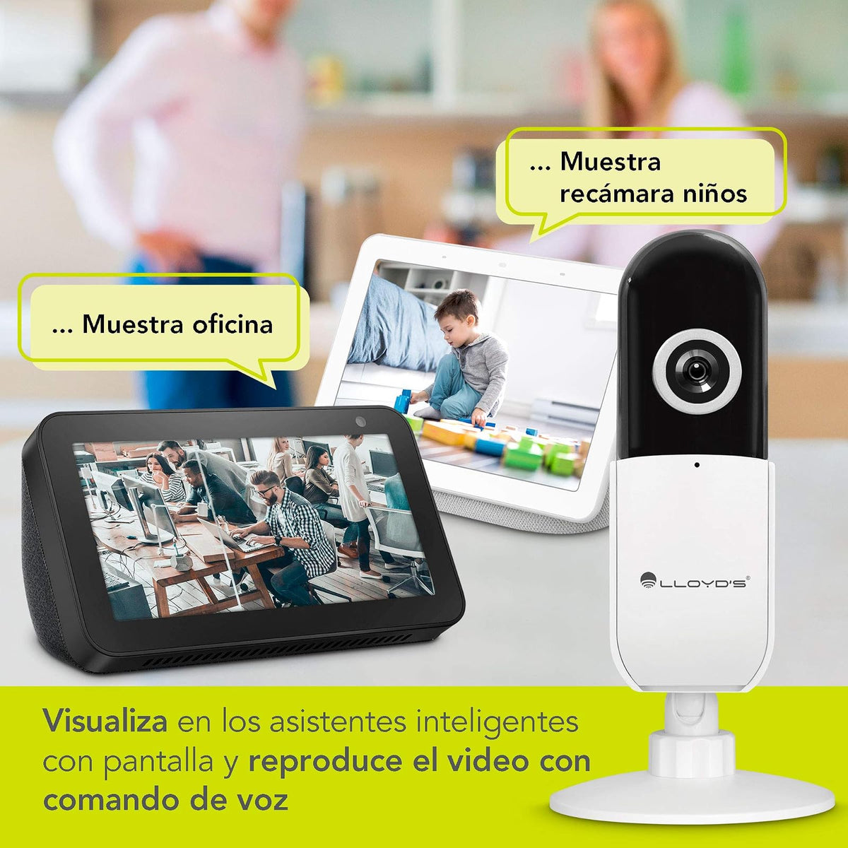 Lloyd's Set 2 Cámaras IP WiFi p/Interior 1080P Audio 2 vías Compatible Alexa