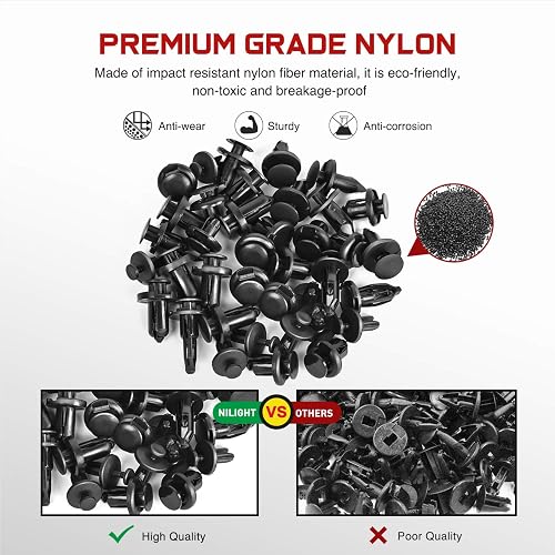 Nilight 120 Clips de Retención y Removedor, 6.3 mm, 8 mm, 9 mm, 10 mm, para GM, Ford, Toyota, Honda