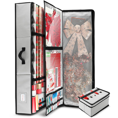 Hearth & Harbor - Contenedor de almacenamiento de papel de regalo con cinta organizador de almacenamiento - Bolsa de almacenamiento de Navidad con bolsillos interiores extras - Organizador de regalo