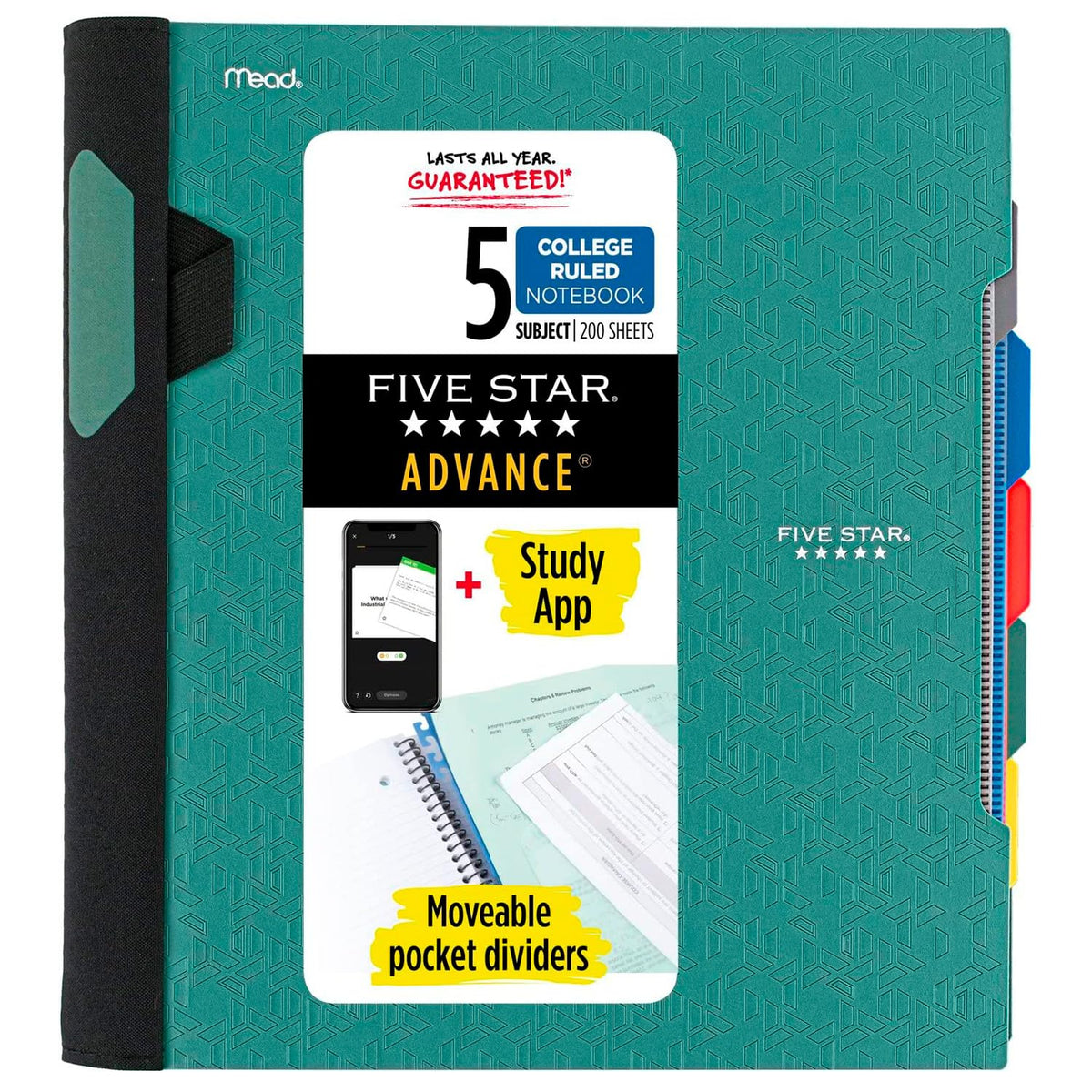 Five Star Cuaderno de 3 Materias con Espiral, 200 Hojas - Verde - Spiral