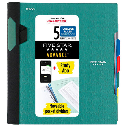 Five Star Cuaderno de 3 Materias con Espiral, 200 Hojas - Verde - Spiral